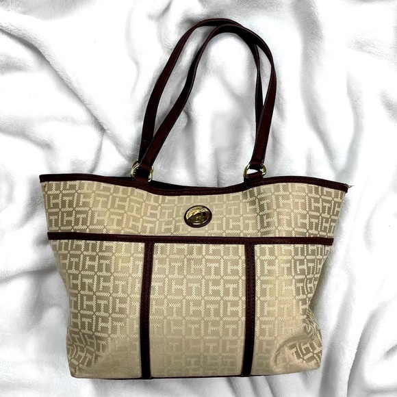Tan Brown Tommy Hilfiger Tote Handbag - Picture 1 of 7